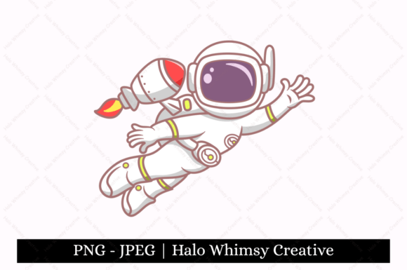 Astronaut Flying Rocket Adventurer: A Hand-Drawn Digital Art Set for Creators