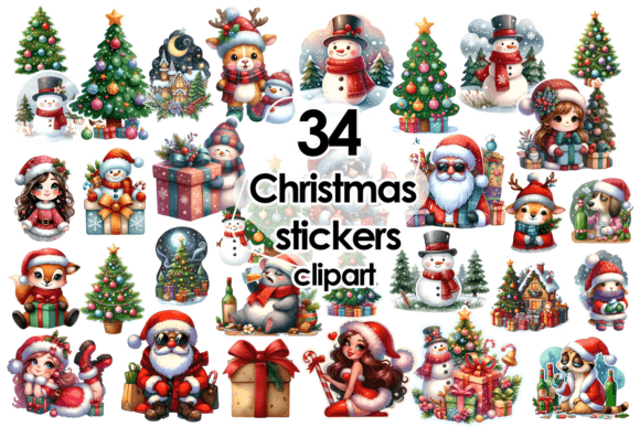 Cute Christmas Stickers PNG Clipart for Design