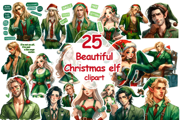 Funny Christmas Elves Clipart Sticker: A Playful Asset for Your Holiday Designs