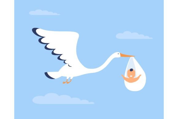 Happy Cute Baby Brought by Stork Bird
