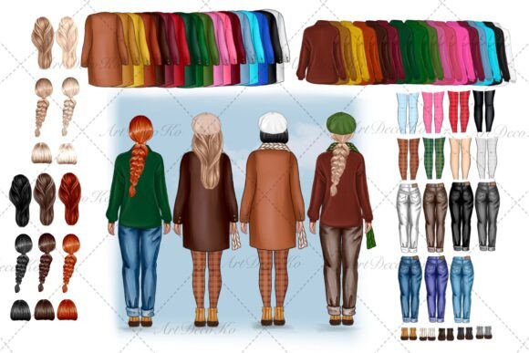 Teen Girl Clipart: Autumn Girl Back View