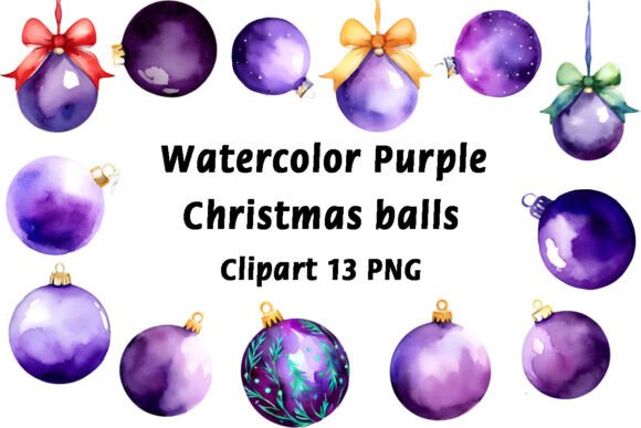 Watercolor Christmas Balls Clipart: Elevating Your Holiday Designs with Purple Elegance