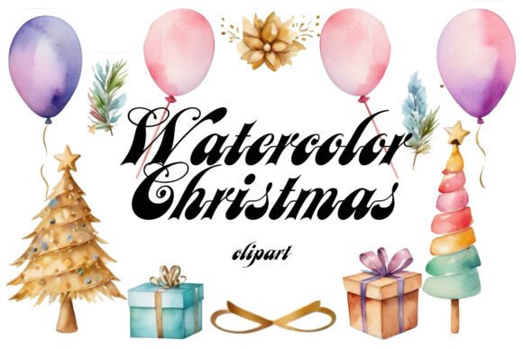 Watercolor Cute Christmas Clipart, PNG