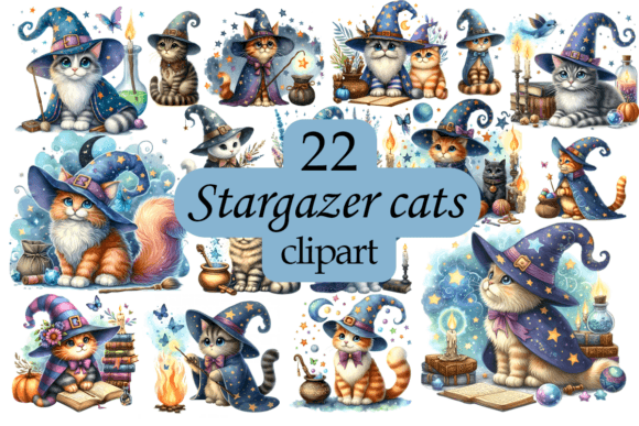 Watercolor Magic Cats Stargazers Clipart: A Creative Resource for Designers and Makers